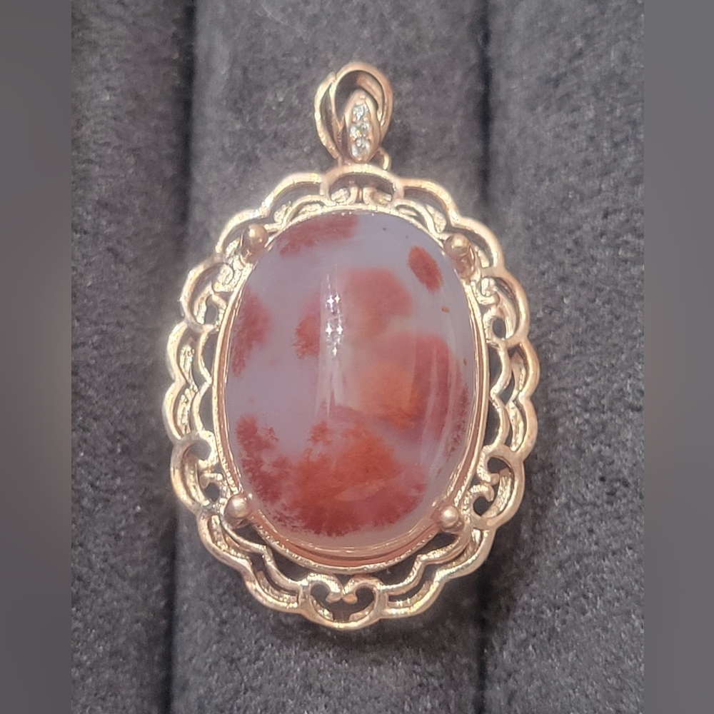 Cinnabar In Quartz Rose Gold Filigree Pendant